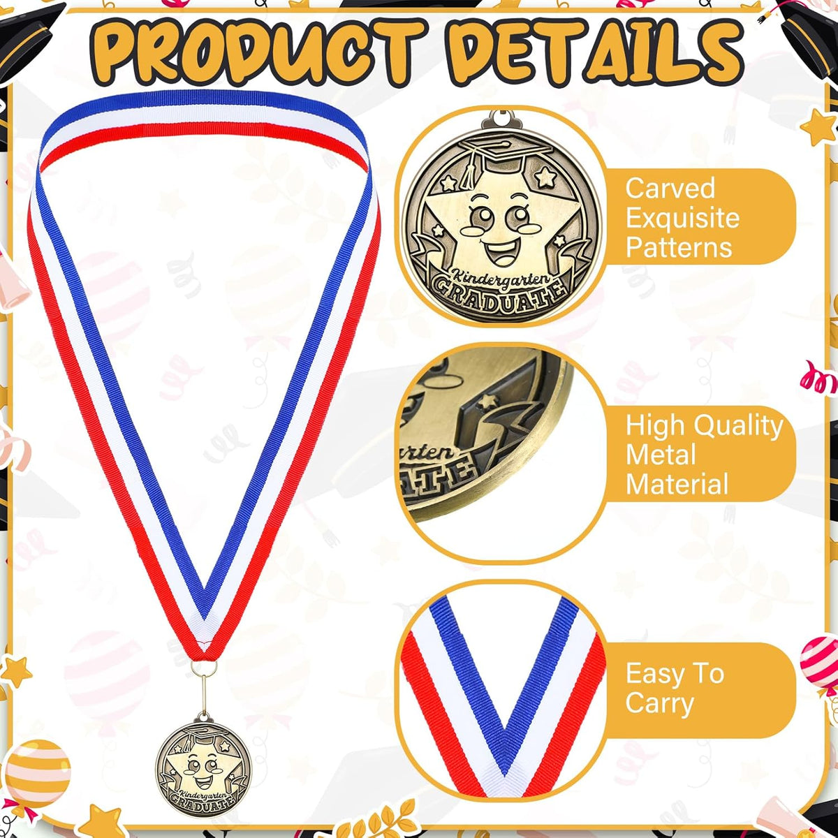 Remuuly Kindergarten Graduation Medals - 30/60 Pcs 2'' Award Medallions with Neck Ribbons | Perfect Congrats Gifts for Kids