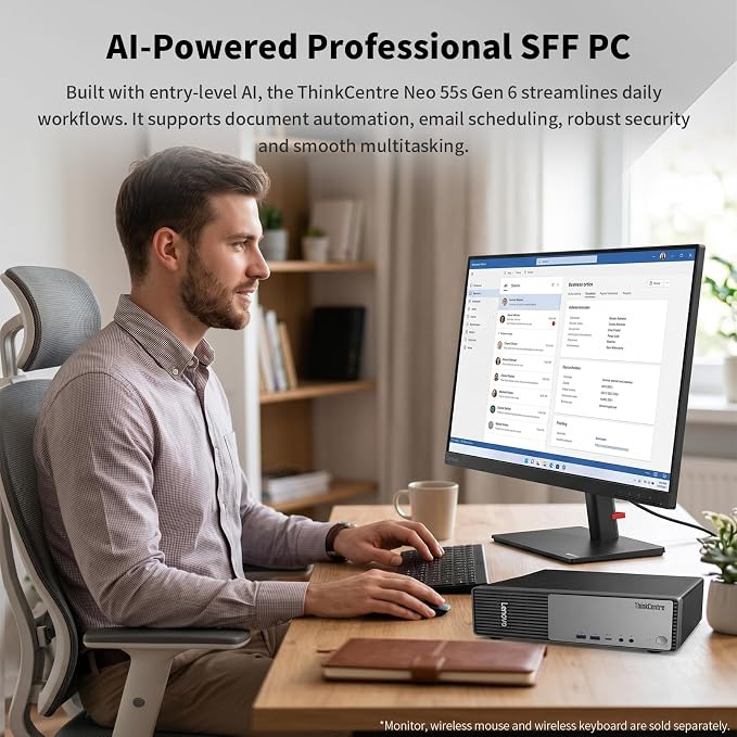 Lenovo ThinkCentre Neo 55s Business SFF Desktop, AMD Ryzen 5 220 (up to 4.9 GHz), 32GB DDR5, 1TB SSD, Support 2-Monitor 4K, HDMI, DP, Wired KB & Mouse, Wi-Fi, Win 11 Pro, 2026 Small PC, w/Bundle