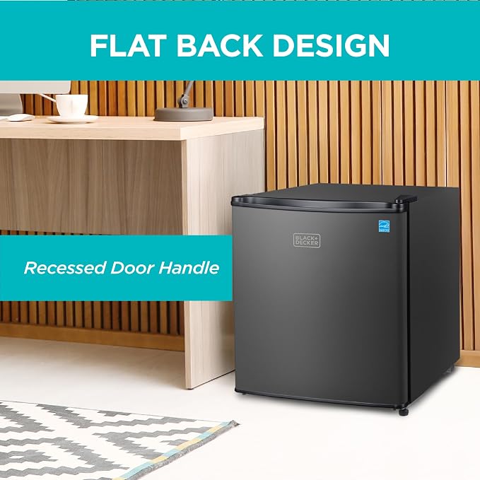 BLACK+DECKER 1.7 Cu. Ft. Compact Refrigerator, Energy Star, BCRK17B, Black | Energy Star Certified, Single Door Mini Fridge with Chiller Compartment, Personal Fridge for Home or Dorm, R600a Refrigerant