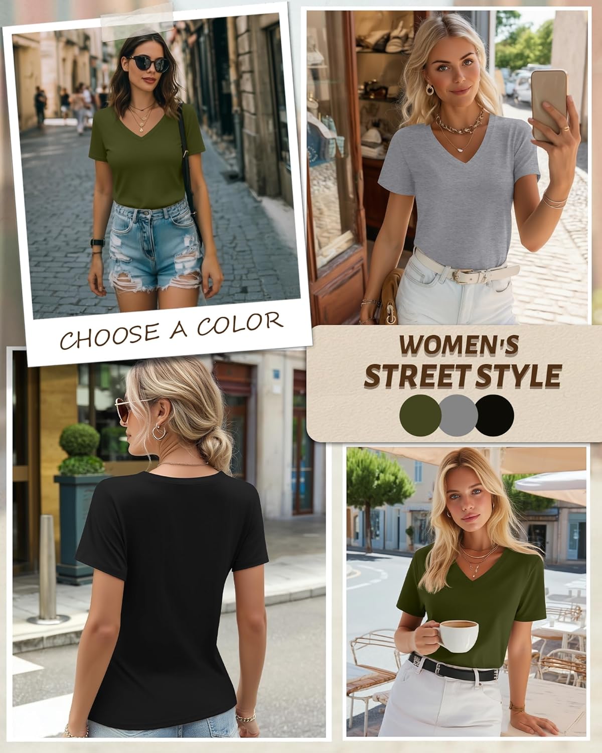 Riyiper Women's V-Neck T-Shirts - 3 Pack of Casual Short Sleeve Tops | Loose Fit & Trendy Design