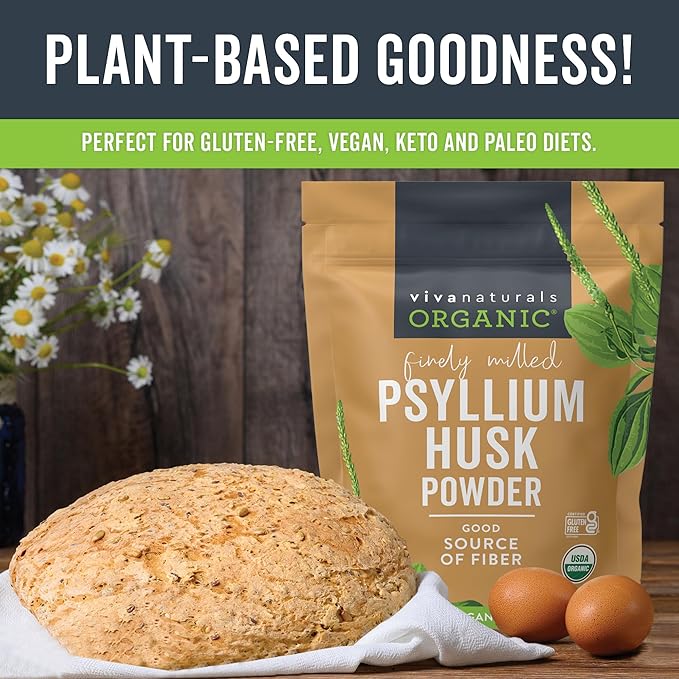 Viva Naturals Organic Psyllium Husk Powder, 24 oz - Finely Ground, Unflavored Plant Based Superfood - Good Source of Fiber for Gluten-Free Baking, Juices & Smoothies - Certified Vegan, Keto and Paleo