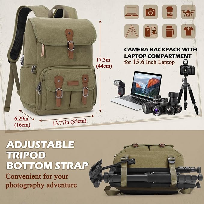 RAINSMORE Camera Bag Backpack for DSLR/SLR Mirrorless 15.6 Inch Laptop Camera