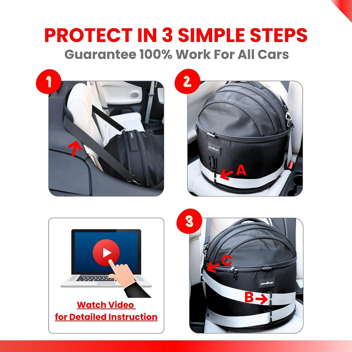 Crash-Tested 3-in-1 Portable Small Dog Car Seat, Cat Bed & Pet Carrier – CPS Certified for Crash Protection & Safe Travel (Black)