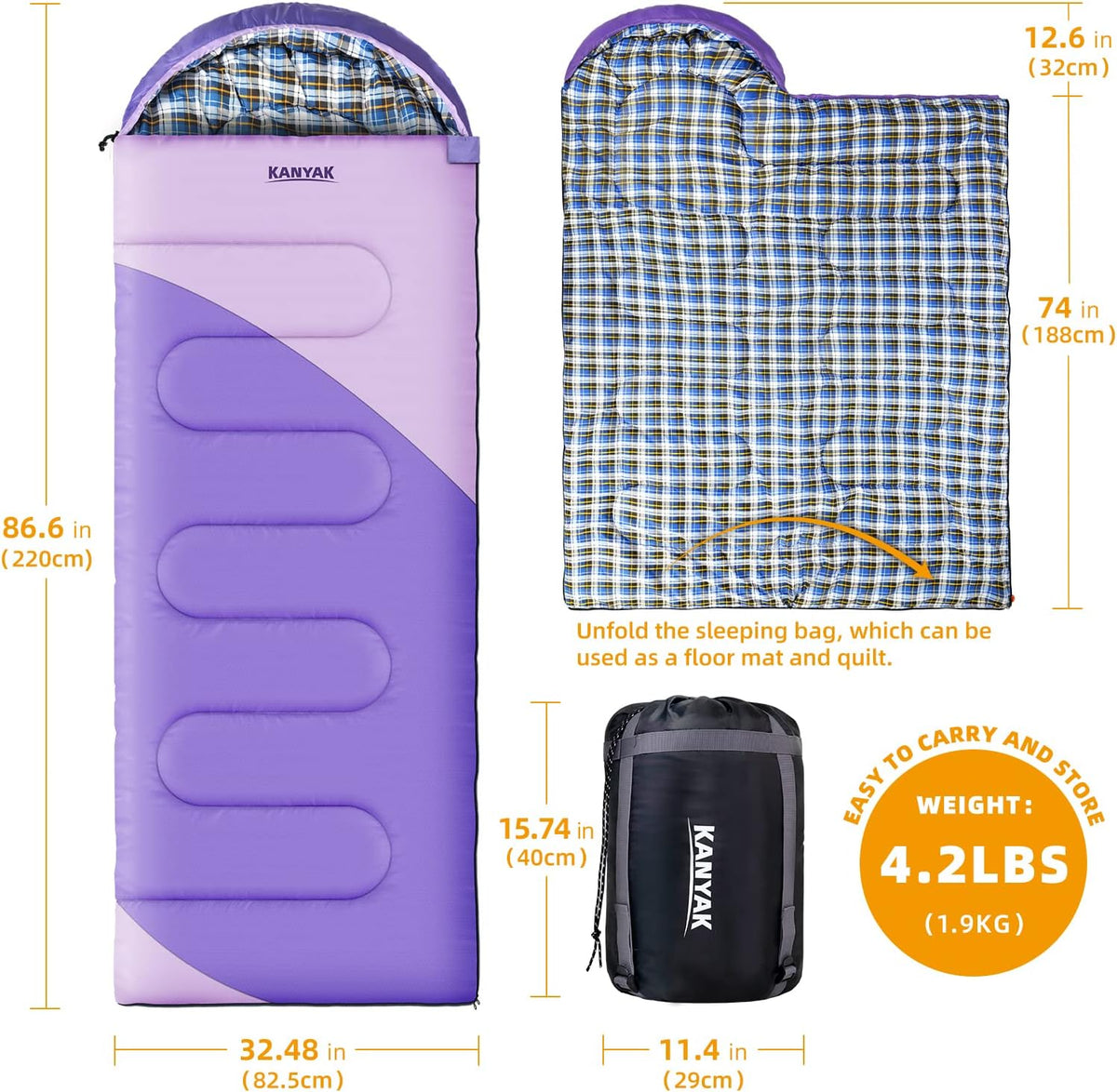 Skiennix Camping Sleeping Bag - 32℉ Cold Weather Warmth for Adults & Kids | 3-4 Season Travel Gear