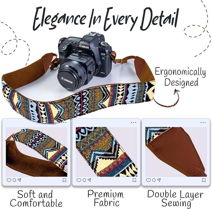 Art Tribute Camera Strap, Vintage Embroidered Neck Shoulder & Crossbody Camera