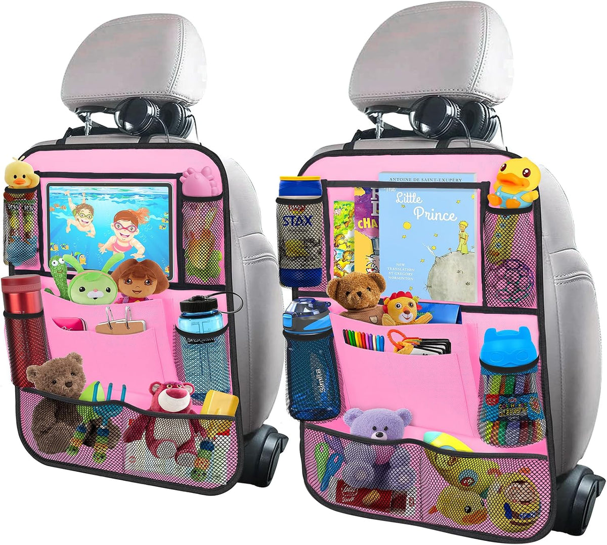 Backseat Car Organizer w/ 10 Storage Pockets, 11" Tablet Holder, 2 PCS Pink