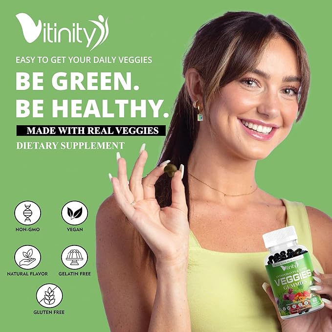 Made with Real Super Veggies Delicious Gummy Supplement,Men,Women & Kids(60 Chews),30 Veggies,Herbs,Fruit and Vegetable Vitamins,Non-GMO,Pectin-Based,Gluten-Free,No More Pills (30 Day Supply)