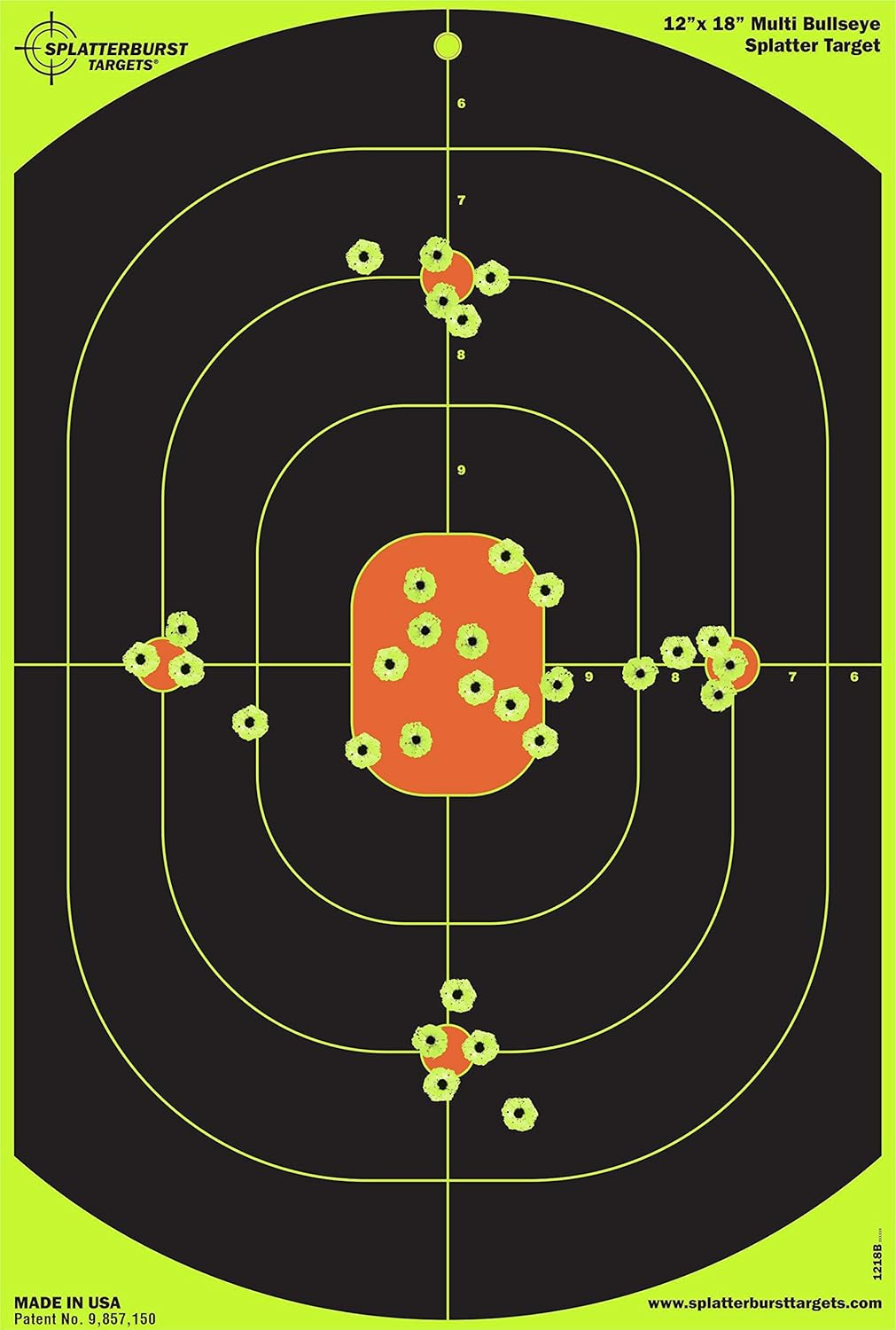 Splatterburst Targets - 12x18 Inch Bullseye Targets - Bright Fluorescent Yellow for Easy Shot Visibility - Made in USA