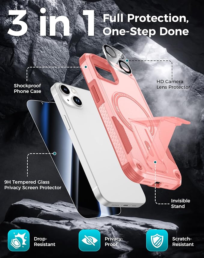 Goton for iPhone 14 Case with Privacy Tempered Glass Screen Protector & Camera