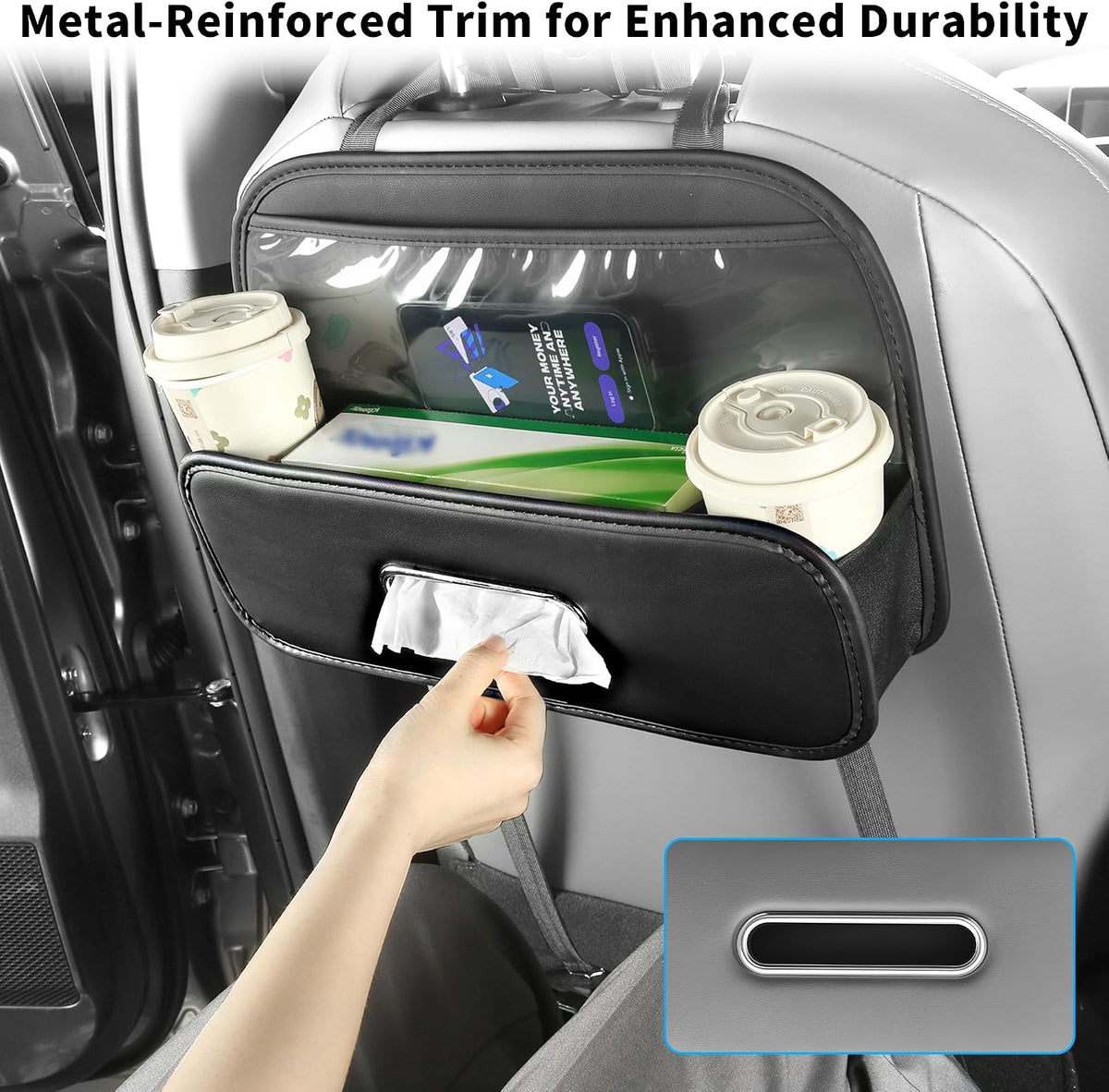 Car Back Seat Organizer,Storage with Cup Holder Tissue Box Holder