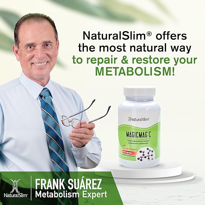 NaturalSlim Potassium Magnesium Supplement 100 Capsules – MagicMag C Magnesium Citrate Supplements for Sleep Support, Heart Health, and Muscle Cramp Relief | Gluten-Free 1 Pack