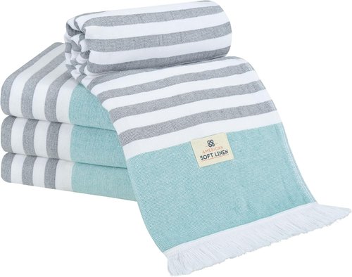 American Soft Linen 100% Cotton Turkish Peshtemal Beach Towels - 4 Pack, 35"x60", Sky Blue for Pool & Beach Use