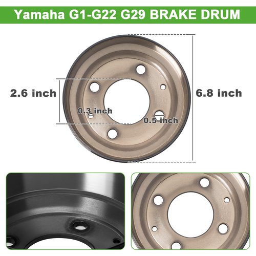 10L0L 2 Pack Golf Cart Brake Drum for Yamaha G1-G29 1978-Up Gas or Electric Golf Cart, Brake Hubs for Club Car DS 1981-1994, Club Car Tempo 2018-Up, OEM# JU0-G6521-00-00,J55-G6521-00, 1011137