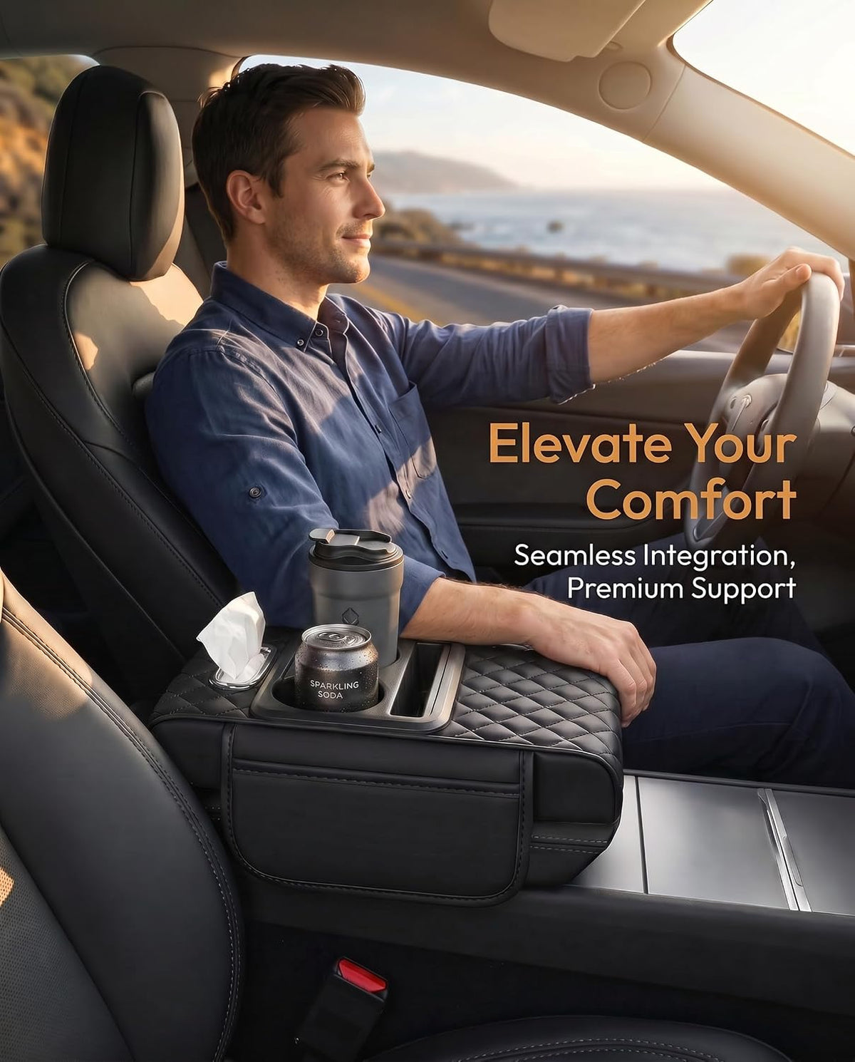 5-in-1 Car Center Console Cover Armrest Cushion with Cup Holder