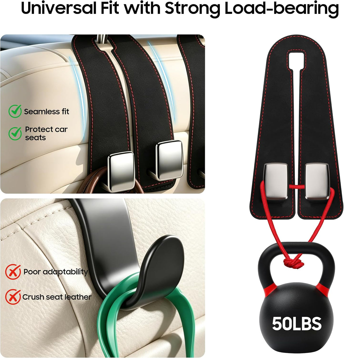 Amooca Car Headrest Hooks 4-Pack Suede Seat Organizer with Metal Core