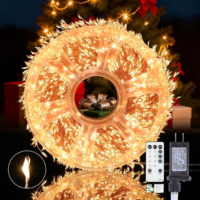 Dailyart Fairy Lights Plug in, 2000 Led Twinkle String Light with Remote 130Ft Waterproof 8 Modes Warm Cluster Lights with Timer for Bedroom Wreath Window Wedding Christmas Tree Decoration,Gold Wire