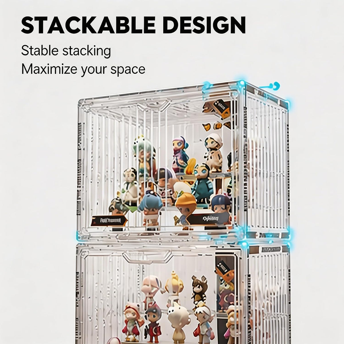Acrylic Display Case for Collectibles, Stackable Dustproof Display Box with Magnetic Door, Clear Wall Mount or Desktop Showcase Organizer for Action Figures, Model Cars, Toys and Collectibles(Large)