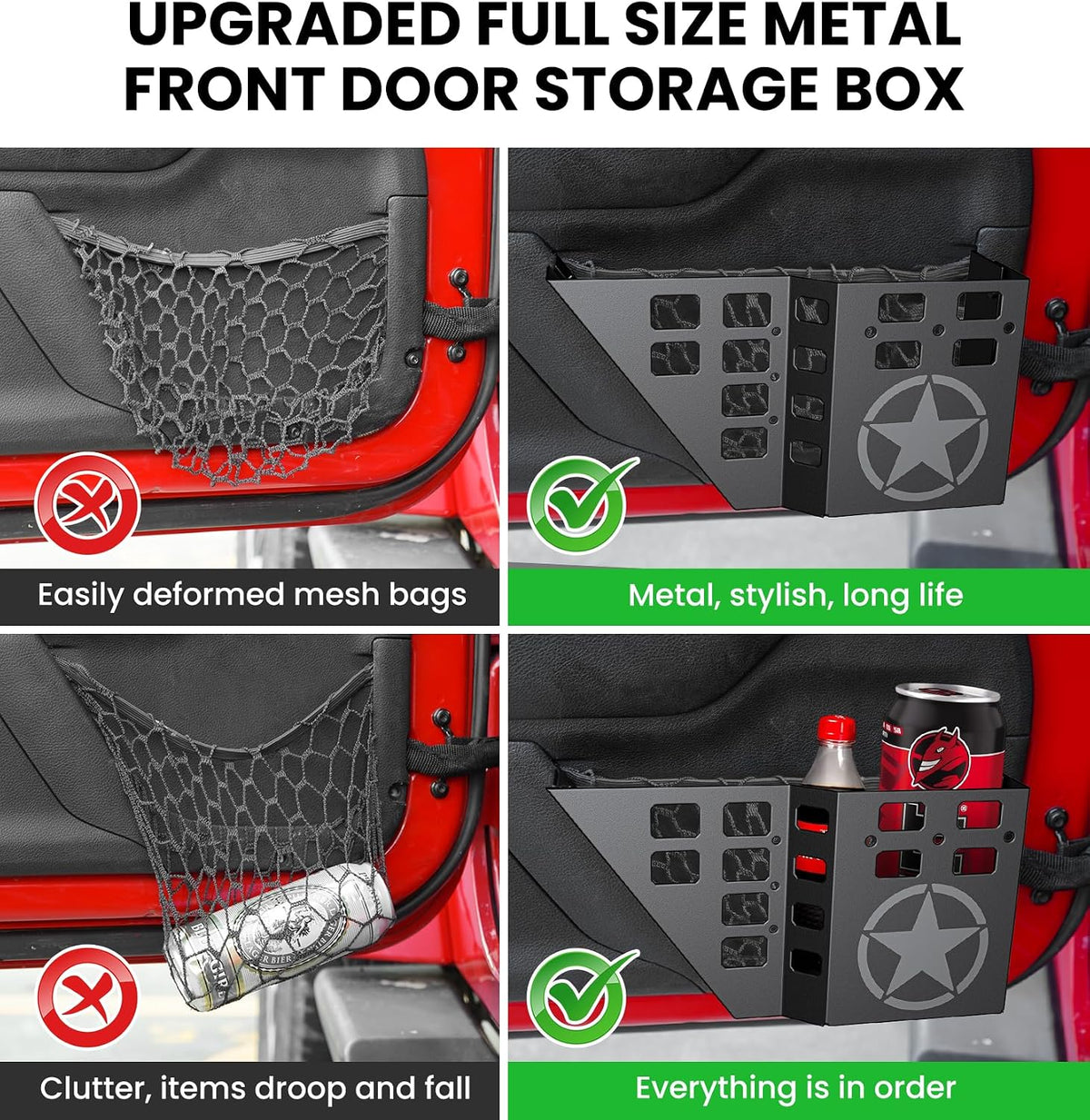 Eamplest Metal Front Door Storage Pockets for Jeep Wrangler JK & JKU