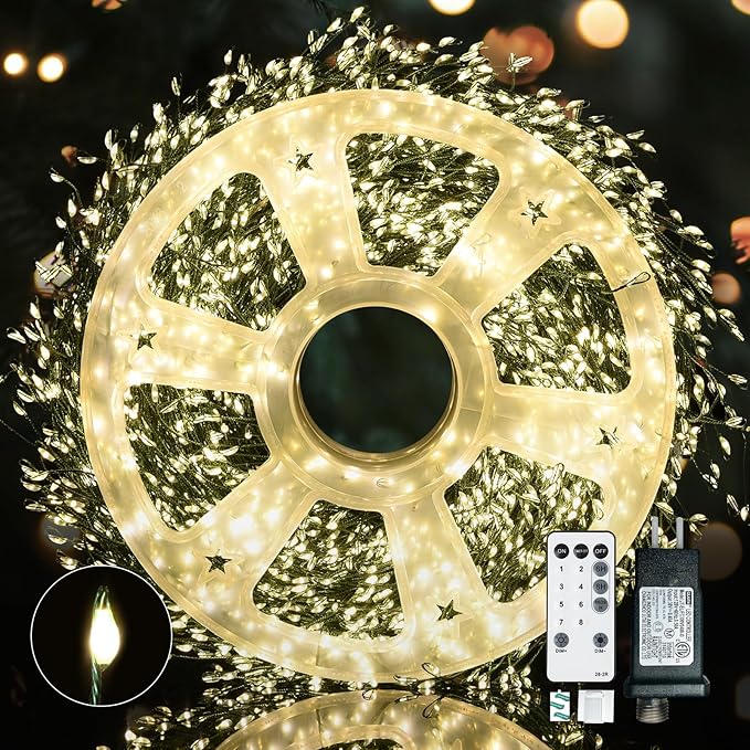 Fairy Lights Plug in, Dailyart 3000 Led Cluster Lights with Timer 195Ft Waterproof Warm Twinkle String Light with Remote for Bedroom Wreath Garland Window Wedding Christmas Tree Decoration, Green Wire