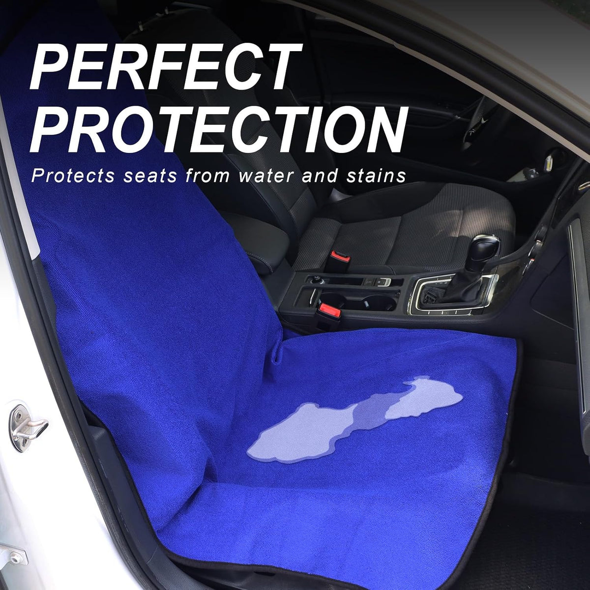 Sweat Towel Car Seat Cover Protector Front Seats for Gym Workout, Running, Swimming, Beach and Hiking, Waterproof Universal Seat Cover for Car, Trucks, Van & SUV (1, Pure Blue, Front)