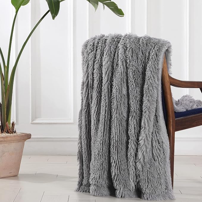 Tuddrom Decorative Extra Soft Faux Fur Throw Blanket 70" x 78", Solid Fuzzy