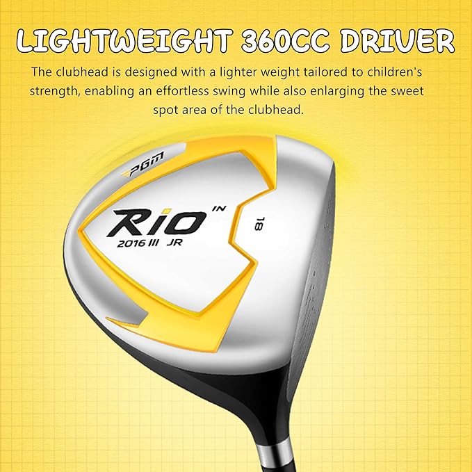 PGM Junior Golf Clubs Set - Kids Golf Clubs for Ages 3-5, 6-8, 9-12 | Right Handed - Oversized Sweet Spot 360cc Driver - Lightweight Graphite Shafts - Golf Stand Bag