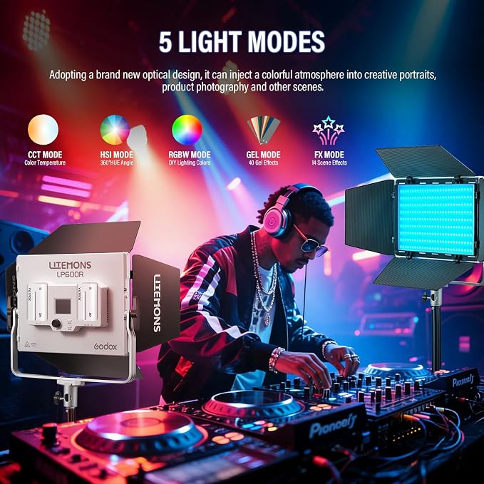 Godox LP600R 60W RGB LED Light Panel 2-Light Kit, Light Stand, Carrying Case