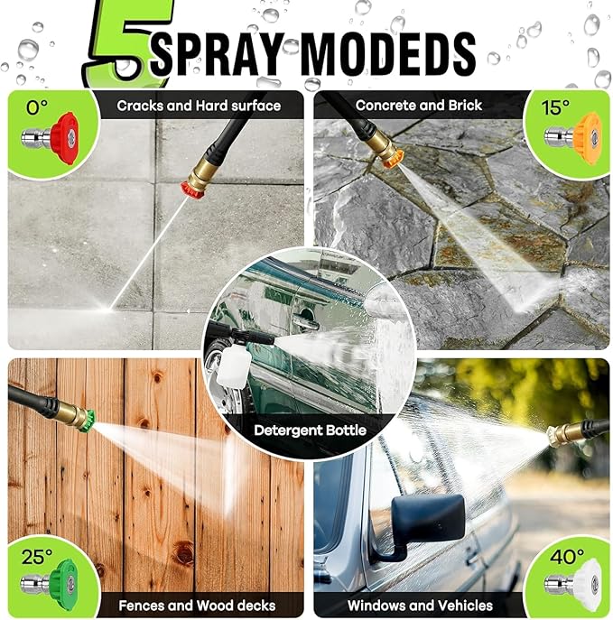 4500PSI Elecrtric Power Washer Small Portable Pressure Washer 20FT Hose, 4 Nozzle Set, Best for Home/Cars/Fences/Windows, Deep Green