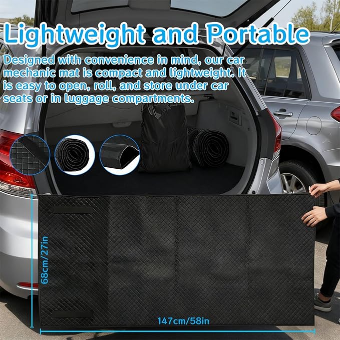 Mechanic Magical Rolling Creeper Mat 58"x27", Durable Oil & Water Resistant Garage Floor Mat, Foldable Car Repair Pad with Storage Bag, for Auto Repair, Trucks & Self-Driving Tours
