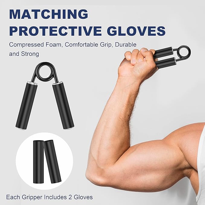 FLYFE Grip Strength Trainer, Hand Grip Strengthener, Forearm Strengthening Devices Metal Hand Exercisers Non-Slip Wrist Workout Trainer for Men Women Training Recovery, 1/4/6 Pack, 50LB-350LB