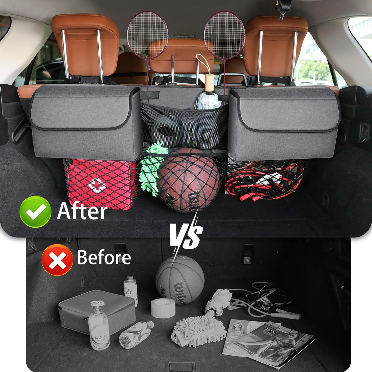 Deluxe Trunk Organizer, Grey, Compact & Mid Size SUV
