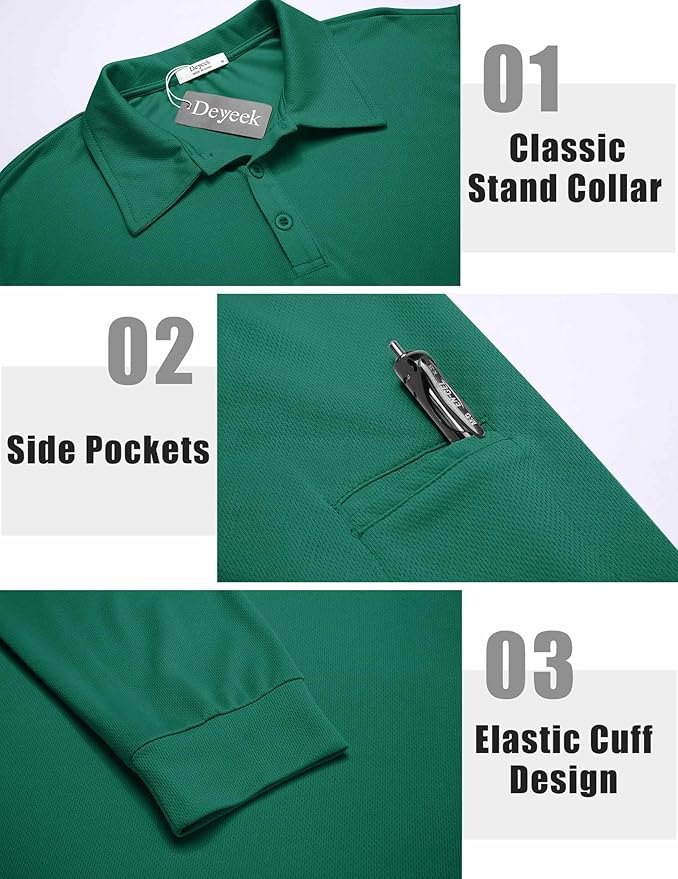 Deyeek Men's Polo Shirts Long Sleeve Golf Polo Shirts for Men Quick Dry UPF 50+ Sun Protection Polos Casual Collared Shirts