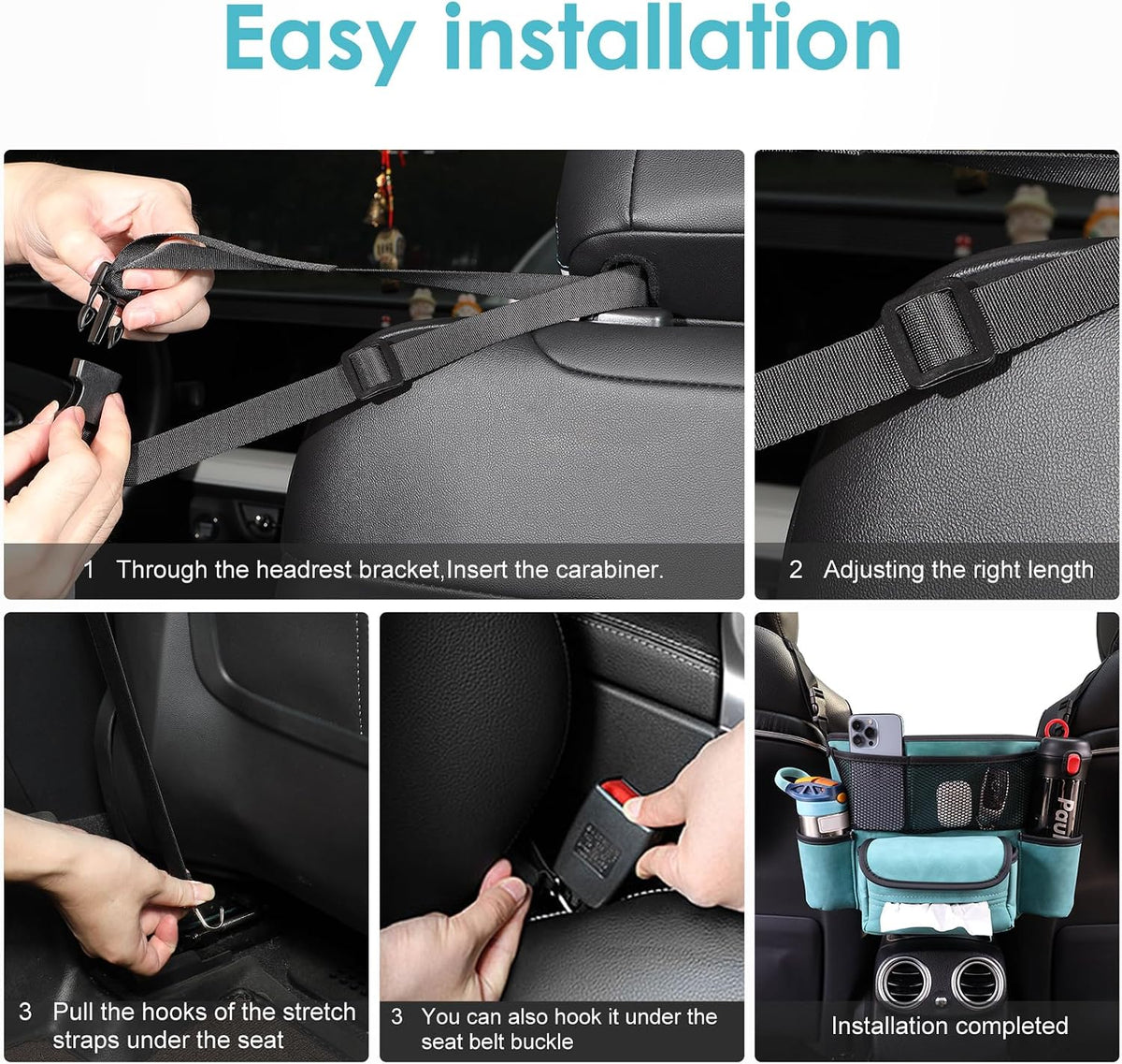 Leather Car Seat Organizer for Handbag/Purse – Fits Between Front Seats, Holds Wallet, Phone & Essentials. (Modle A/Blue)