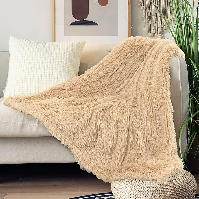 Tuddrom Decorative Extra Soft Faux Fur Throw Blanket 50"x60", Solid Reversible