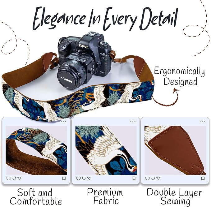 Art Tribute Camera Strap, Vintage Embroidered Neck Shoulder & Crossbody Camera