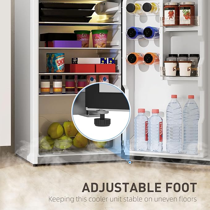HOMCOM 4 Cu.Ft Mini Fridge with Freezer Double Reversible White | Compact Refrigerator, Adjustable Thermostat, Shelf, for Bedroom Dorm Home Office, Energy Efficient