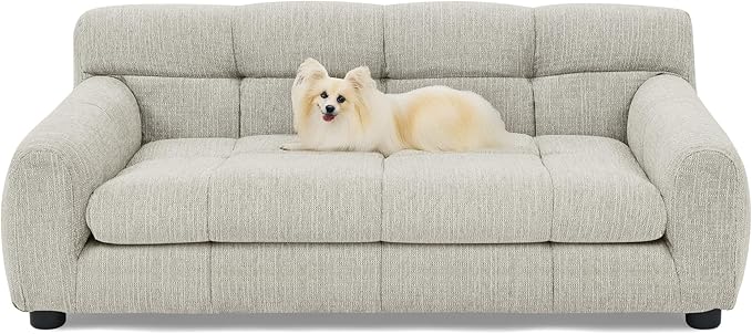 38" Dog Couch Bed for Large with Backrest and Armrest, Modern Pet Bed Comfortable Dog Couch for Medium and Large Dogs, Linen Fabric (Beige)