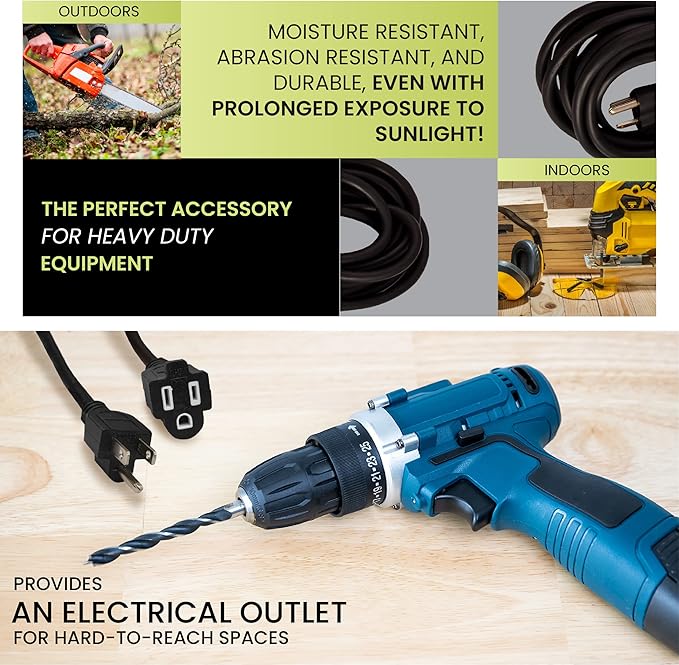 Go Green Power Inc. (GG-13708BK) 16/3 SJTW Outdoor Extension Cord, Black, 8 ft