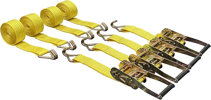 Ratchet Tie Down Straps, 2 in x 15 ft, 5,000 lb Breaking Strength, J-Hook, 4-Pack