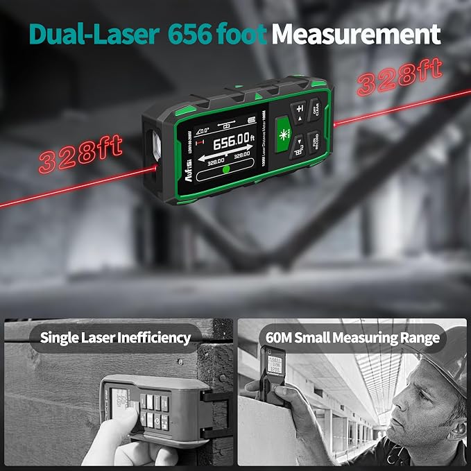 Dual Laser Measuring Tool, 656FT Rechargeable Laser Distance Meter 6 Units