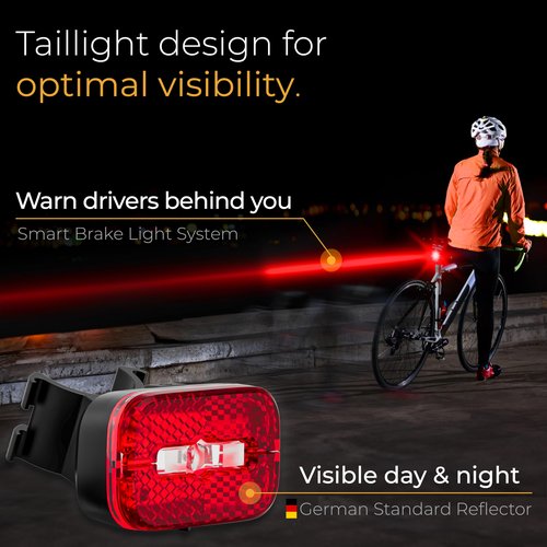 LICHTMEISTER® Bike Tail Light with Reflector and Intelligent Brake Light Function – Rear Bike Light LED – Bicycle Tail Light