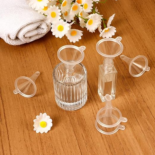120 Pcs Mini Clear Plastic Funnel, Little Small Funnel Set Kit for Lab Bottles Essential Oils Perfumes Powder Spices Sand Art Capsule Kitchen