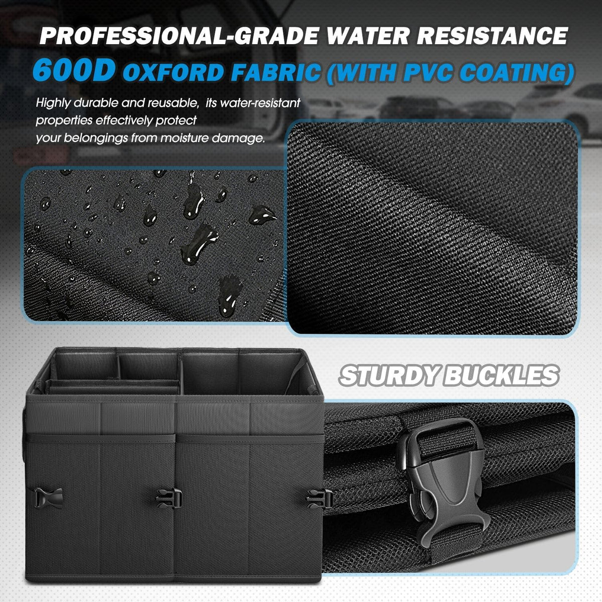DNA Motoring Trunk Organizer for SUV, Large Capacity Car Organizer and Storage with 4 Compartment, Foldable Trunk Organizer for Car, 60L Black