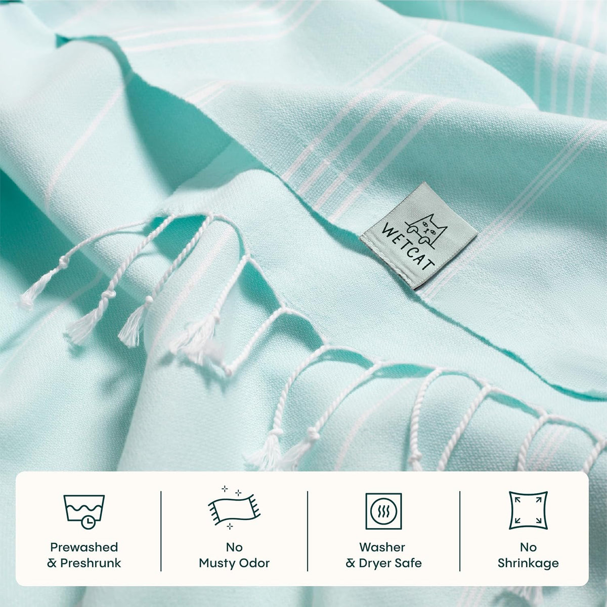 WETCAT Turkish Beach Blanket - Sandproof 100% Turkish Cotton, Extra Large 82"x82", Ultra Soft - Aqua