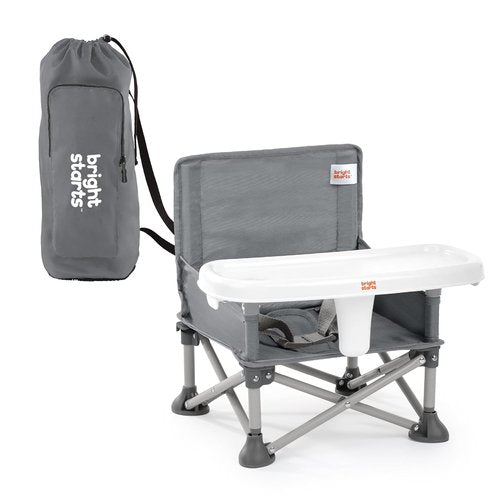 Bright Starts Pop 'N Sit Portable Booster - Versatile Floor Seat with Feeding Tray, Grey | 6 Mos - 3 Yrs