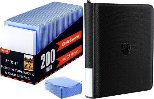 **Card Sleeves & Toploader Binder Combo by [Brand Name] - Waterproof PU Leather | Holds 324 Toploaders + 120 Protectors**
