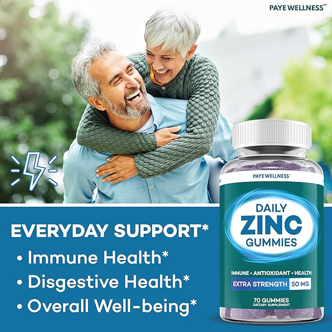 Zinc Gummies 50 mg, Daily Support, Immune System*, Enzyme Functions*, Natural Energy* - 210 Gummies, 105 Day Supply (3-Pack)