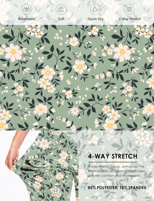 Blouty Women's 9" Bermuda Long Shorts Knee Length with Pockets High Waisted Shorts for Women Lounge Walking Athletic (Daisy, Large)