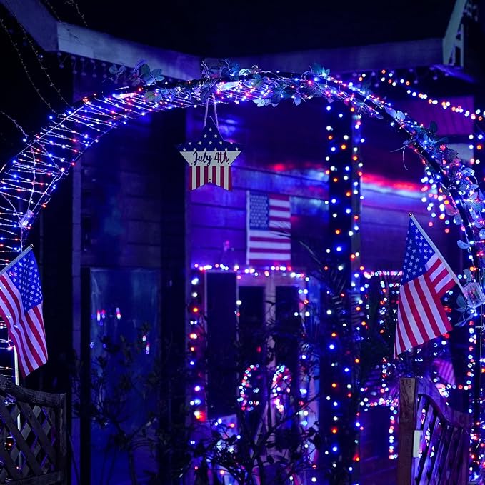 JMEXSUSS 4 Pack 50LED 4th of July Decorations Red White and Blue Lights, 16ft 4th of July Fairy Lights Battery Operated, Patriotic Fairy Lights Indoor for Independence Day Memorial Day Decor