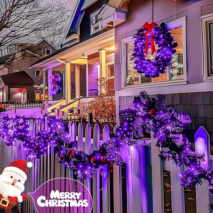 JMEXSUSS 4 Pack 50 LED Purple Christmas Fairy Lights Battery Operated, 16.1ft Purple String Lights Indoor Outdoor Waterproof for Bedroom Party Halloween Xmas Decorations